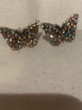 Butterfly Crystal Stud Earrings - Multicolor Sparkle
